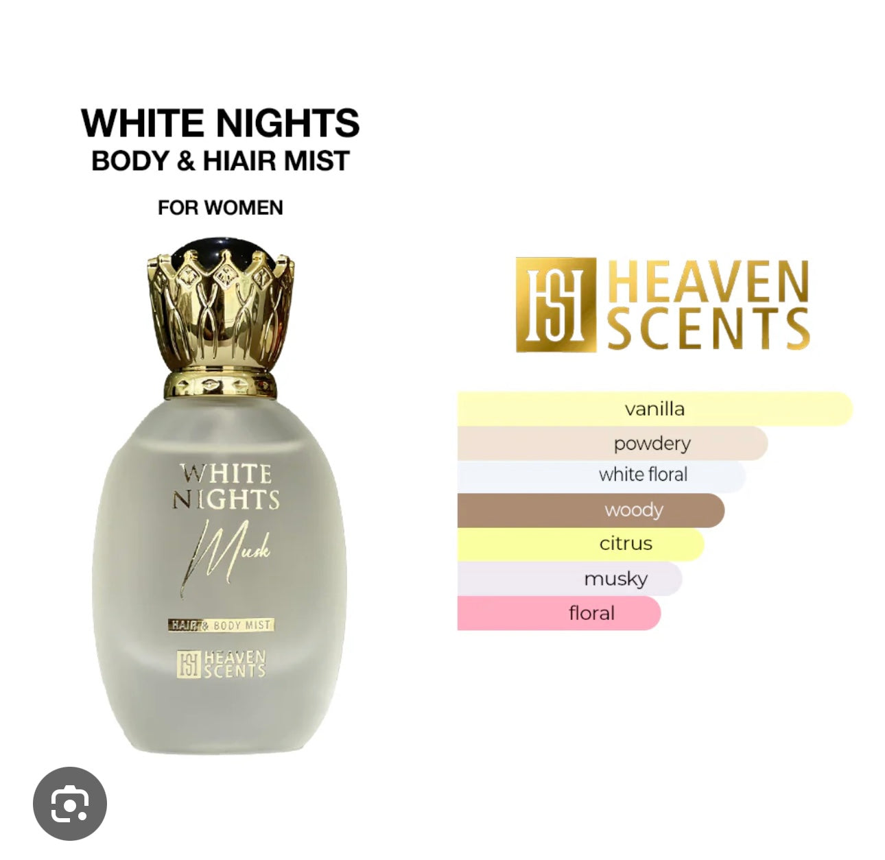 White Nights Musk Hair and Body Mist Spray for Unisex, 50ml